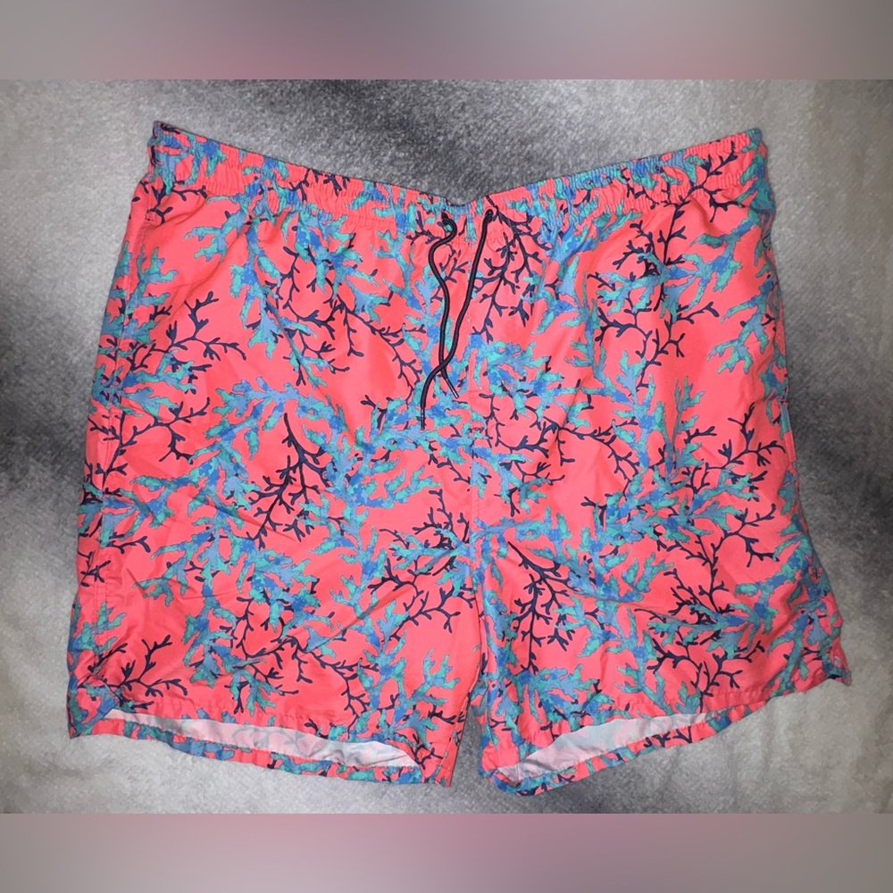 (B3) Old Navy Men's Printed‎ Coral Blue Wave Swim Trunks Shorts XXL - Picture 2 of 7